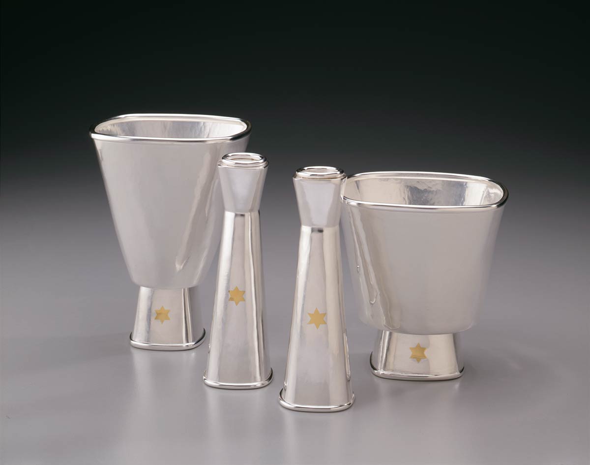 Gold Star Kiddush Cups and Candle Holders